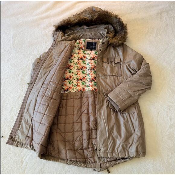 Buffalo David Bitton Womens Jacket Large Brown Parka Faux Fur Hooded Winter - Picture 2 of 10